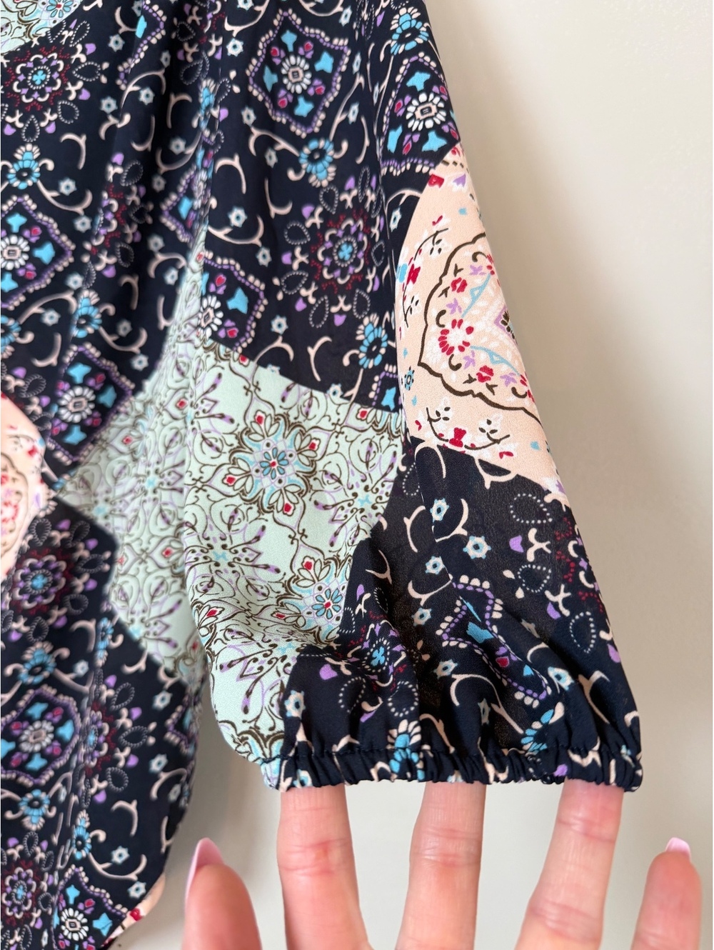 Pleione Women's Patchwork Print 3/4 Sleeve Blouse, Size Small - Picture 2 of 6